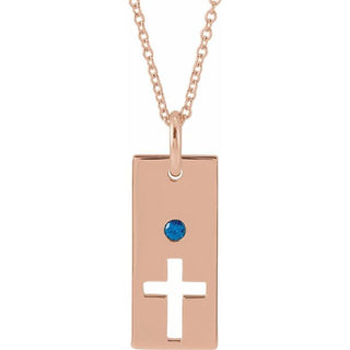 14K Rose Natural Blue Sapphire Cross Bar 16-18" Necklace