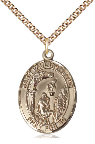14kt Gold Paul the Hermit Medal Engraved Catholic Saint Jewelry