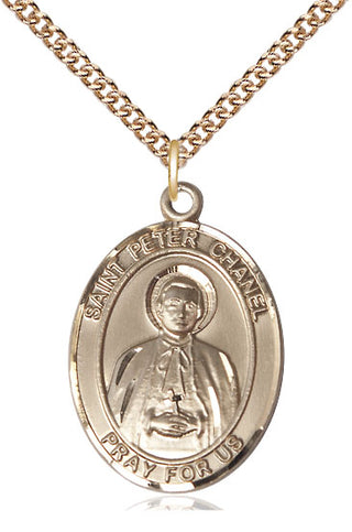 14kt Gold Filled Saint Peter Chanel Medal Catholic Jewelry Engraved Catholic Saint Jewelry