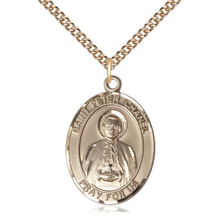 14kt Gold Saint Peter Chanel Medal Engraved Catholic Saint Jewelry