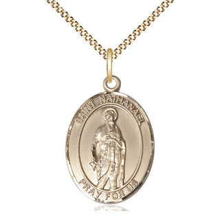 14kt Gold Filled Saint Nathanael Medal Catholic Jewelry Engraved Catholic Saint Jewelry