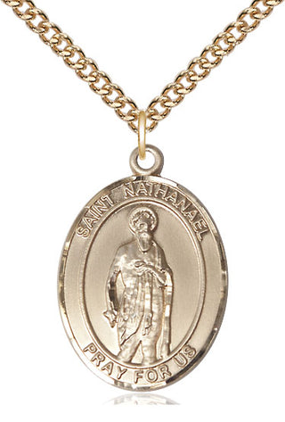 14kt Gold Filled Saint Nathanael Medal Catholic Jewelry Engraved Catholic Saint Jewelry