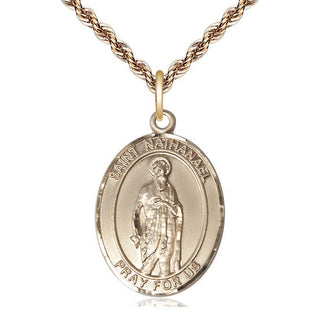 14kt Gold Filled Saint Nathanael Medal Catholic Jewelry Engraved Catholic Saint Jewelry