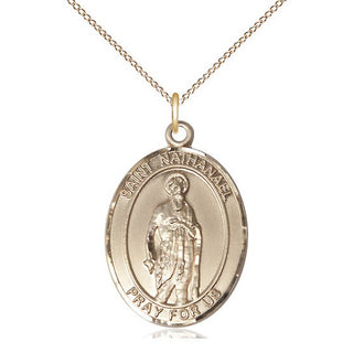 14kt Gold Saint Nathanael Medal Engraved Catholic Saint Jewelry