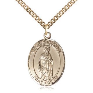 14kt Gold Saint Nathanael Medal Engraved Catholic Saint Jewelry