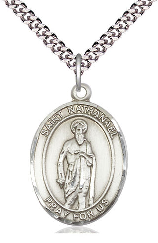 Pewter Saint Nathanael Medal Catholic Jewelry Engraved Catholic Saint Jewelry