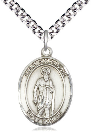 Sterling Silver Saint Nathanael Medal Catholic Jewelry Engraved Catholic Saint Jewelry