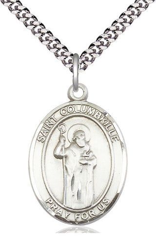 Pewter Saint Columbkille Medal Catholic Jewelry Engraved Catholic Saint Jewelry