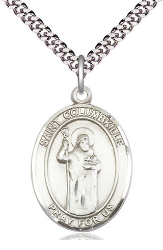Sterling Silver Saint Columbkille Medal Catholic Jewelry Engraved Catholic Saint Jewelry
