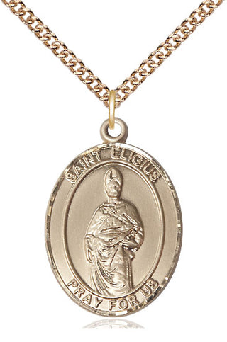 14kt Gold Saint Eligius Medal Engraved Catholic Saint Jewelry