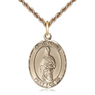 14kt Gold Saint Eligius Medal Engraved Catholic Saint Jewelry