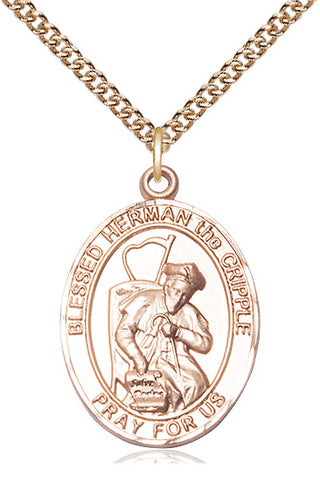 14kt Gold Filled Blessed Herman the Cripple Medal Catholic Jewelry Engraved Catholic Saint Jewelry