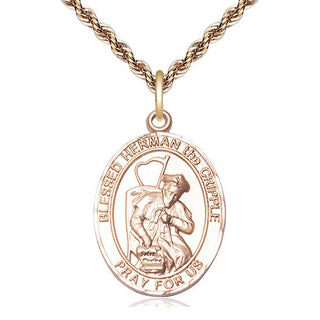 14kt Gold Blessed Herman the Cripple Medal Engraved Catholic Saint Jewelry