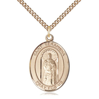 14kt Gold Saint Seraphina Medal Engraved Catholic Saint Jewelry