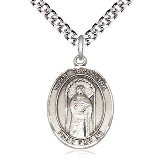 Pewter Saint Seraphina Medal Catholic Jewelry Engraved Catholic Saint Jewelry