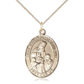 14kt Gold Saint Margaret of Scotland Medal Engraved Catholic Saint Jewelry