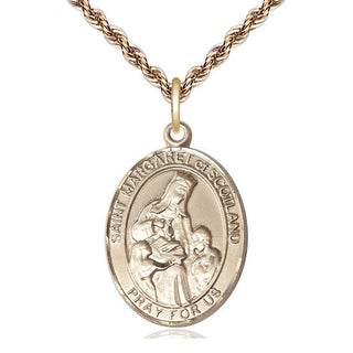 14kt Gold Saint Margaret of Scotland Medal Engraved Catholic Saint Jewelry