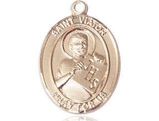 14kt Gold Filled Saint Viator of Bergamo Medal Engraved Catholic Saint Jewelry