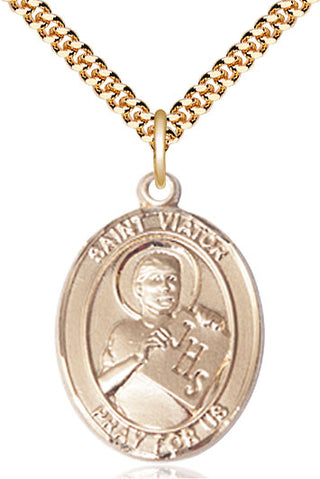 14kt Gold Filled Saint Viator of Bergamo Medal Catholic Jewelry Engraved Catholic Saint Jewelry
