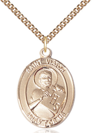 14kt Gold Filled Saint Viator of Bergamo Medal Catholic Jewelry Engraved Catholic Saint Jewelry