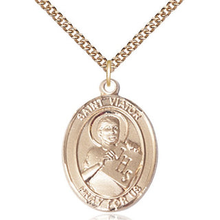 14kt Gold Saint Viator of Bergamo Medal Engraved Catholic Saint Jewelry