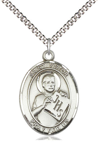 Pewter Saint Viator of Bergamo Medal Catholic Jewelry Engraved Catholic Saint Jewelry