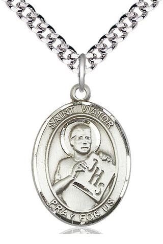 Sterling Silver Saint Viator of Bergamo Medal Catholic Jewelry Engraved Catholic Saint Jewelry