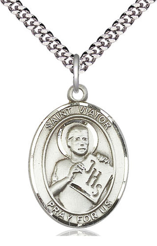 Sterling Silver Saint Viator of Bergamo Medal Catholic Jewelry Engraved Catholic Saint Jewelry