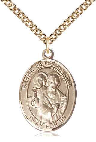 14kt Gold Filled Saint Peter St Paul Medal Catholic Jewelry Engraved Catholic Saint Jewelry