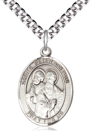 Pewter Saint Peter St Paul Medal Catholic Jewelry Engraved Catholic Saint Jewelry
