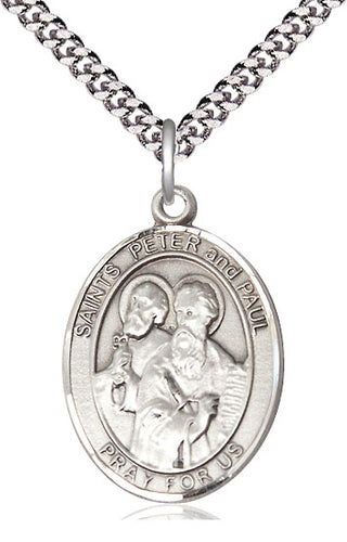 Pewter Saint Peter St Paul Medal Catholic Jewelry Engraved Catholic Saint Jewelry