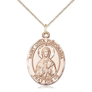 14kt Gold Filled Saint Lydia Purpuraria Medal Catholic Jewelry Engraved Catholic Saint Jewelry