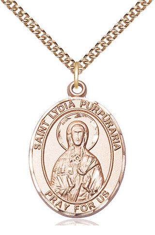 14kt Gold Saint Lydia Purpuraria Medal Engraved Catholic Saint Jewelry