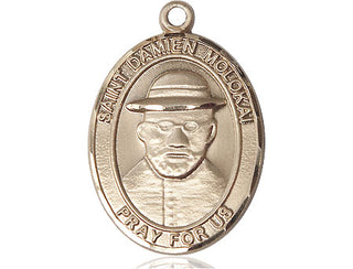 14kt Gold Filled Saint Damien of Molokai Medal Engraved Catholic Saint Jewelry