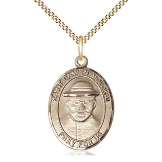 14kt Gold Filled Saint Damien of Molokai Medal Catholic Jewelry Engraved Catholic Saint Jewelry
