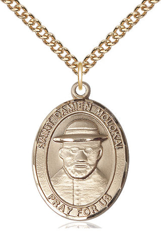 14kt Gold Filled Saint Damien of Molokai Medal Catholic Jewelry Engraved Catholic Saint Jewelry