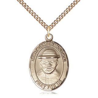 14kt Gold Saint Damien of Molokai Medal Engraved Catholic Saint Jewelry