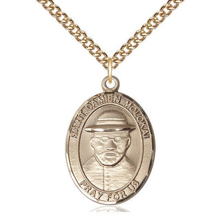 14kt Gold Saint Damien of Molokai Medal Engraved Catholic Saint Jewelry