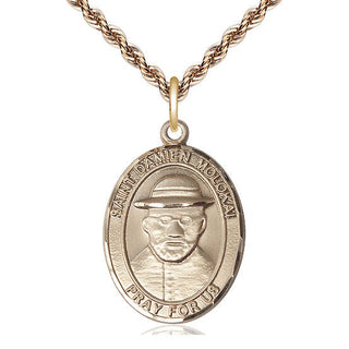 14kt Gold Saint Damien of Molokai Medal Engraved Catholic Saint Jewelry