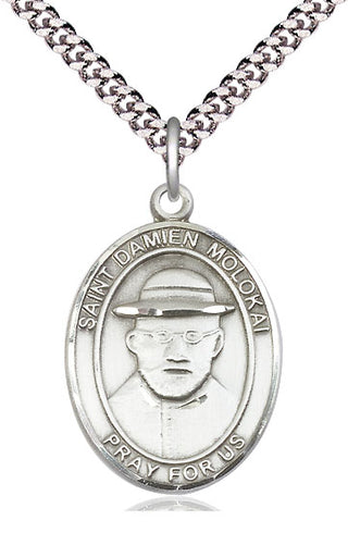 Pewter Saint Damien of Molokai Medal Catholic Jewelry Engraved Catholic Saint Jewelry