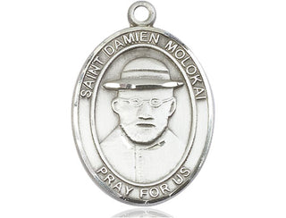 Sterling Silver Saint Damien of Molokai Medal Catholic Jewelry Engraved Catholic Saint Jewelry