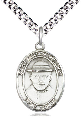 Sterling Silver Saint Damien of Molokai Medal Catholic Jewelry Engraved Catholic Saint Jewelry