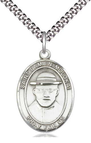Sterling Silver Saint Damien of Molokai Medal Catholic Jewelry Engraved Catholic Saint Jewelry