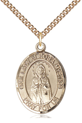 14kt Gold Filled Our Lady of Rosa Mystica Medal Catholic Jewelry Engraved Catholic Saint Jewelry