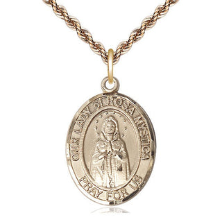 14kt Gold Filled Our Lady of Rosa Mystica Medal Catholic Jewelry Engraved Catholic Saint Jewelry