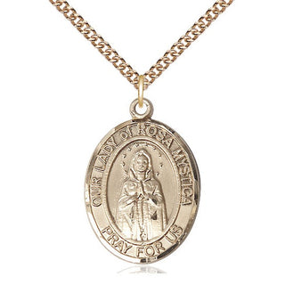 14kt Gold Our Lady of Rosa Mystica Medal Engraved Catholic Saint Jewelry