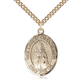 14kt Gold Our Lady of Rosa Mystica Medal Engraved Catholic Saint Jewelry
