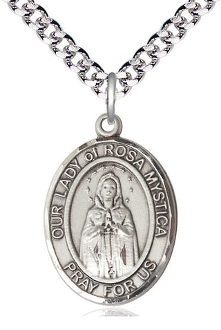 Pewter Our Lady of Rosa Mystica Medal Catholic Jewelry Engraved Catholic Saint Jewelry