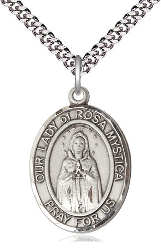 Pewter Our Lady of Rosa Mystica Medal Catholic Jewelry Engraved Catholic Saint Jewelry