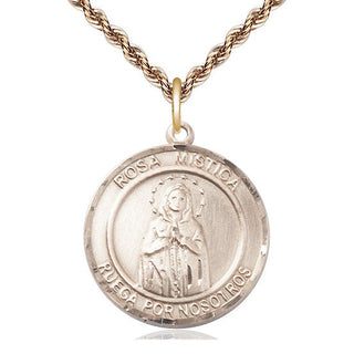 14kt Gold Our Lady Rosa Mystica Medal Engraved Catholic Saint Jewelry